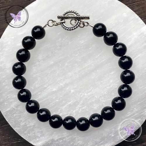 Black Onyx Healing Bracelet with Silver Toggle Clasp